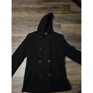Women’s Herman Kay Double Breasted Wool Blend Peacoat Black Small